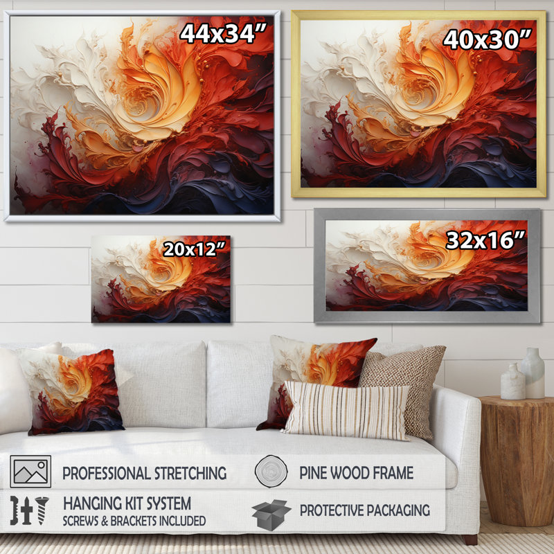 Energetic Spiralscape II - Abstract Spirals, art mural, H 24 po x l 32 po x P 1 po, Cadre doré