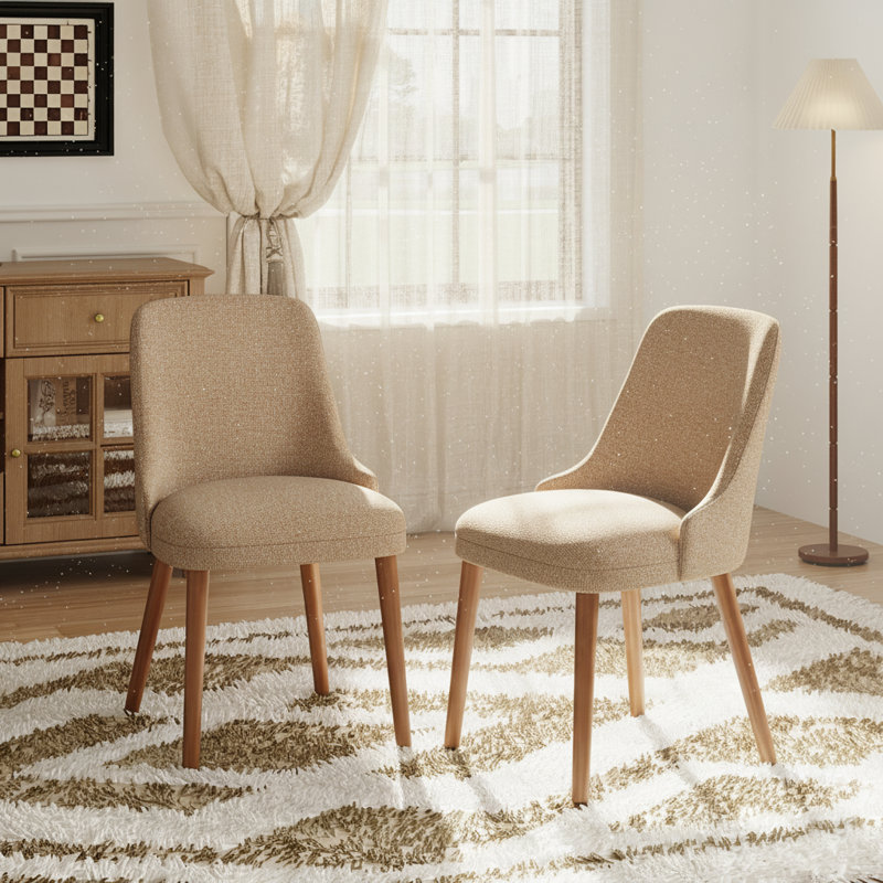 Chaise de salle à manger à haut dossier avec dossier ergonomique courbé, siège rembourré et pieds en bois massif, Chameau