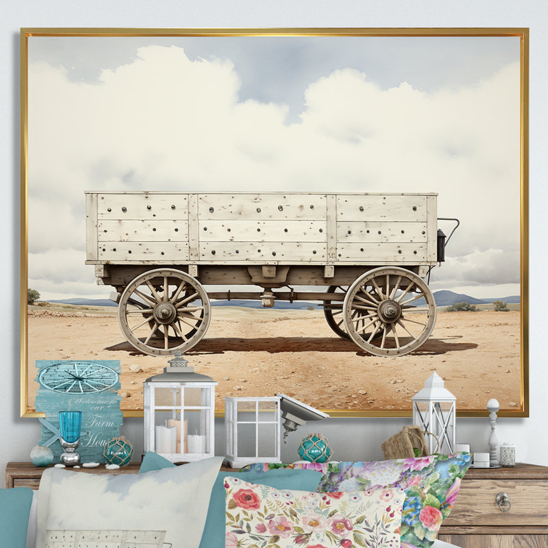 Minimalist Utility Western Carriage Cart I - Old American Cart Wall Decor, Cadre flottant doré, H 24 po x l 32 po x P 1 po
