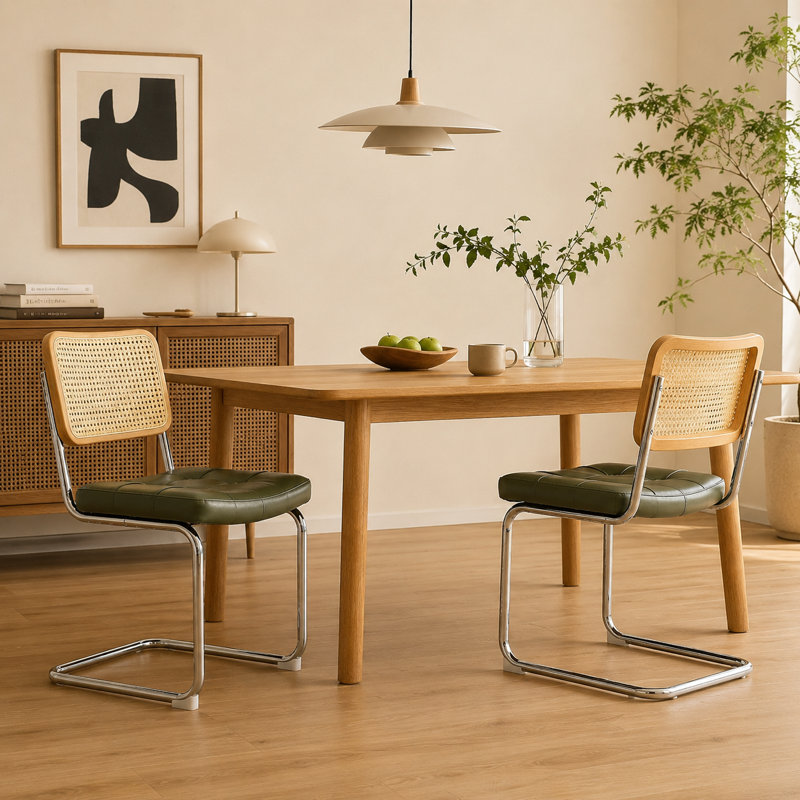 Chaise en porte-à-faux 19,3 po Mid-Century, Natural/Green