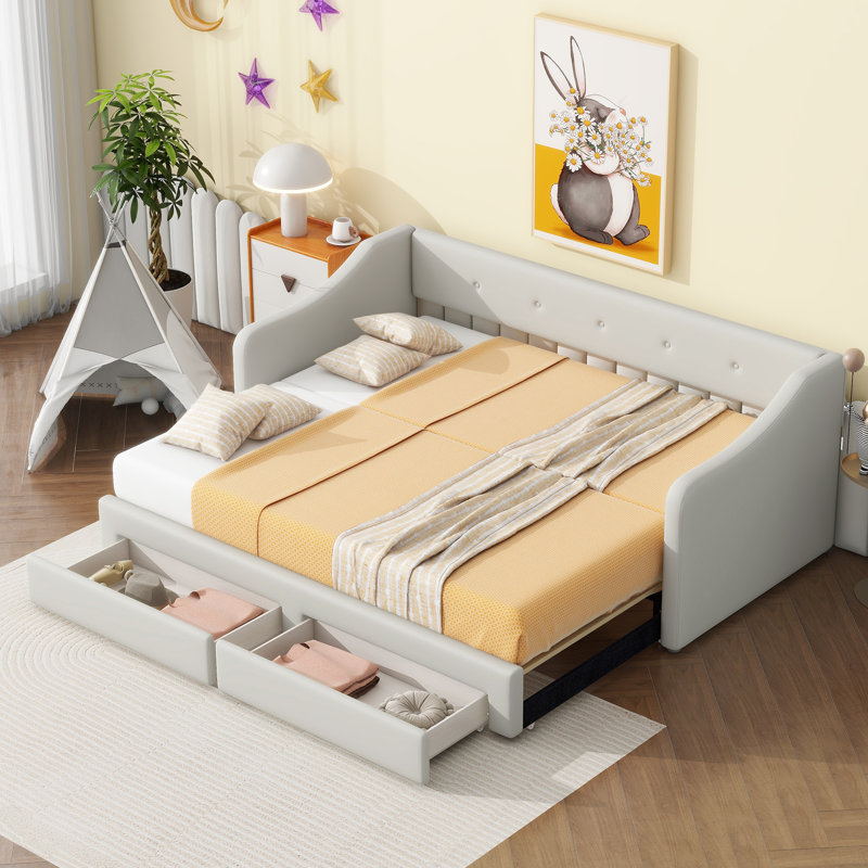 Upholstered Daybed With Extendable Design, Beige