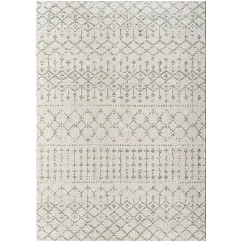 Ethno Runner Light Grey/Green_ROM2407, Rectangle 160 x 215cm