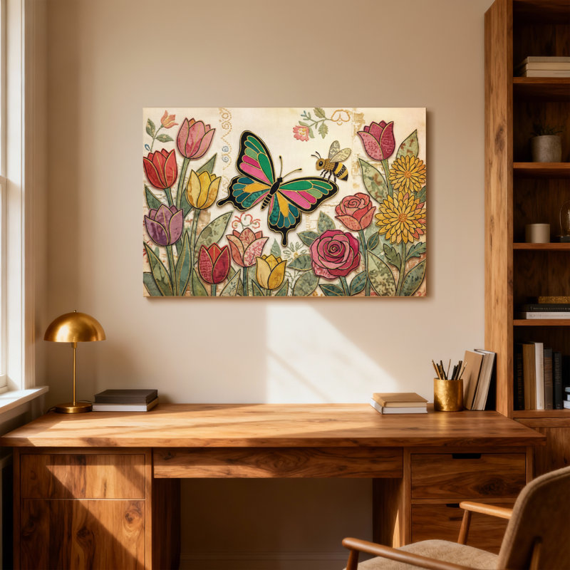Animaux, animaux, fleurs, abeilles, jardin, reproduction d'art, H 12 po x l 18 po