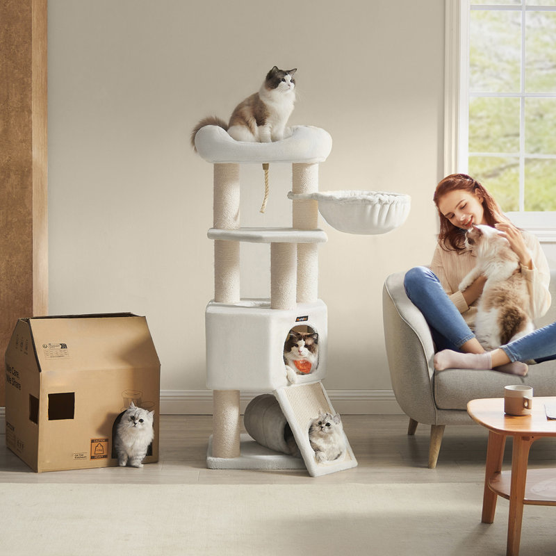 141 cm H Cat Tree / Condo, Cream/Natural