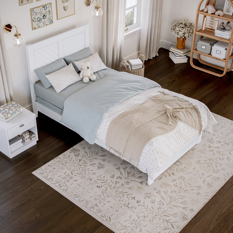  Jeilynn Solid Wood Foundation Bed Frame with Matching Footboard, White, Twin