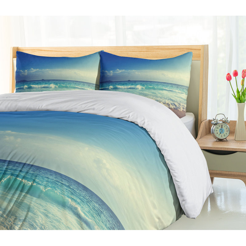 Twin Coastal Ocean Print Duvet Cover Set