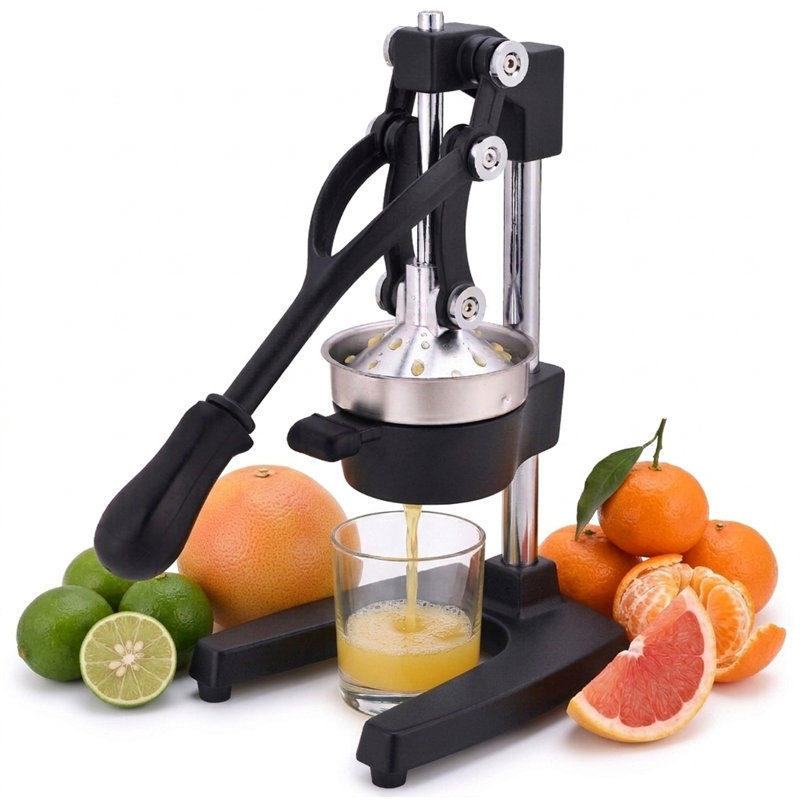 Courant Cast-Iron Professional Hand-Press Citrus Juicer, Heavy-Duty Orange and Lemon Squeezer, Stainless Steel, Black