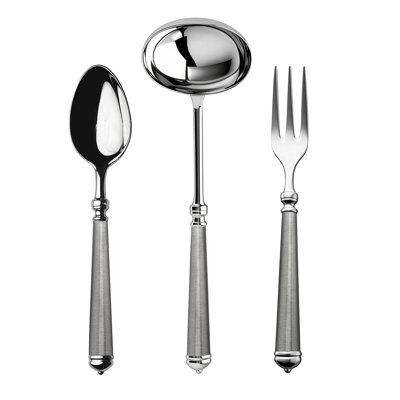 Luce Serving Set - 3 Pieces - Mixed Silver and Ice - Mirror w/Ice Grip