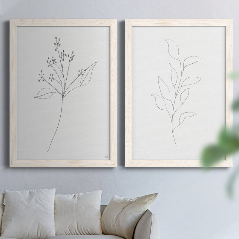 Botanical Gesture V - Ensemble de 2 peintures sur toile encadrées, H 20 po x l 34 po x P 1,5 po, Blanc