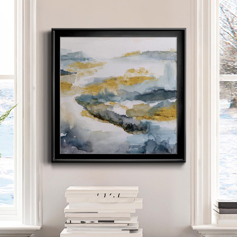 " Golden Estuary " Painting Print, Black Framed Canvas, 32" H x 32" W x 1" D
