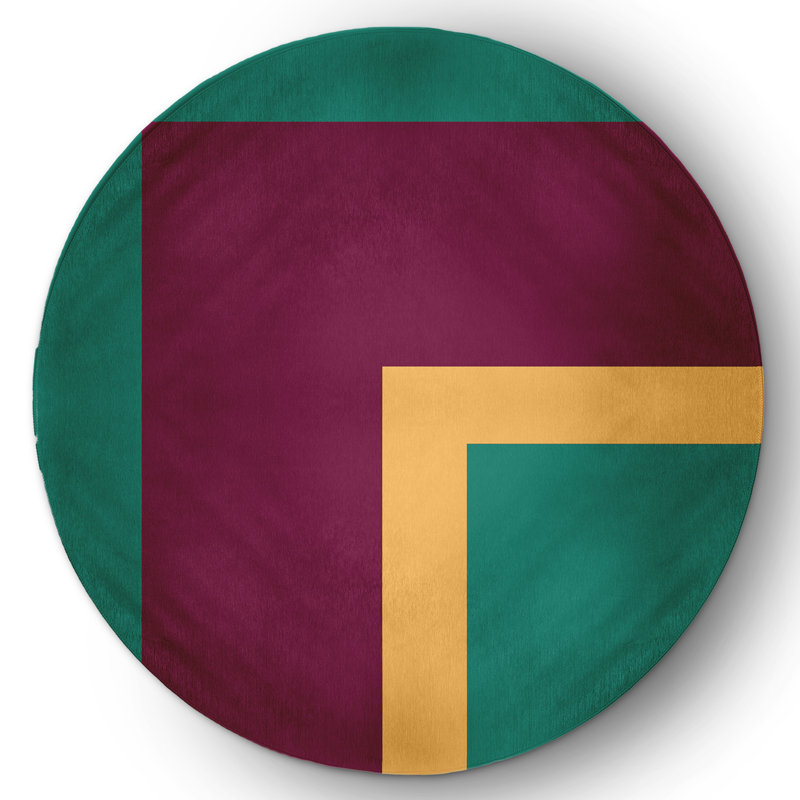 Tapis intérieur / extérieur en chenille tissé à la machine vert / mauve / jaune, Rond 5 pi