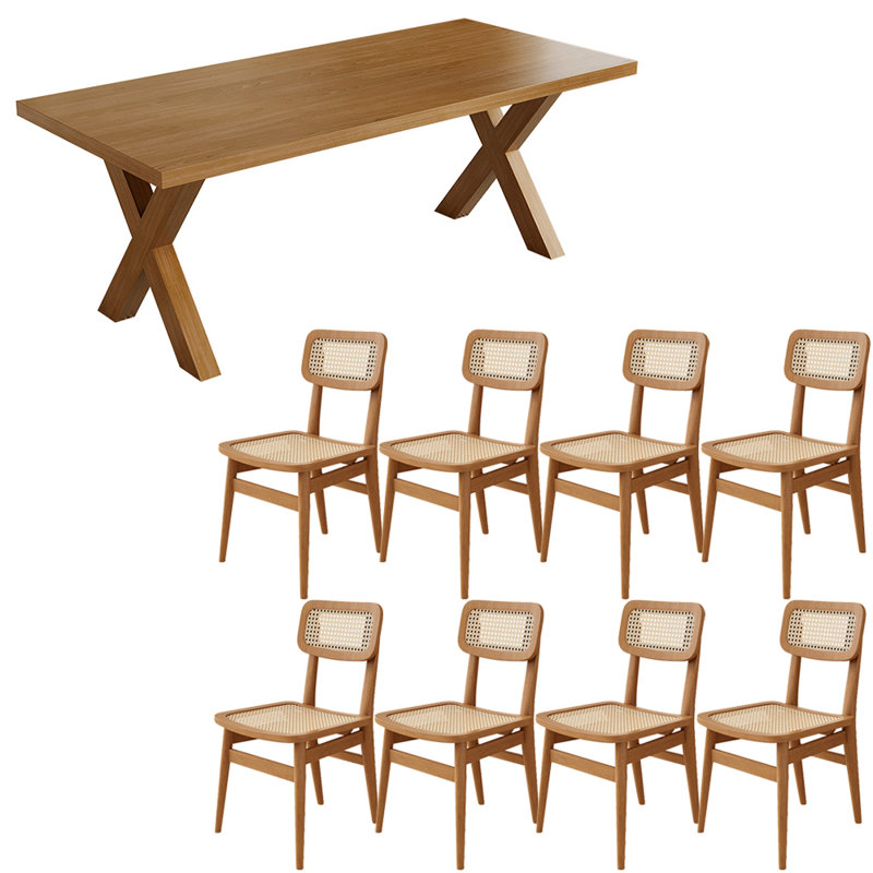 Ensemble de table de salle à manger en bois massif de style japonais, H 29,5 po x L 86,6 po x l 39,3 po