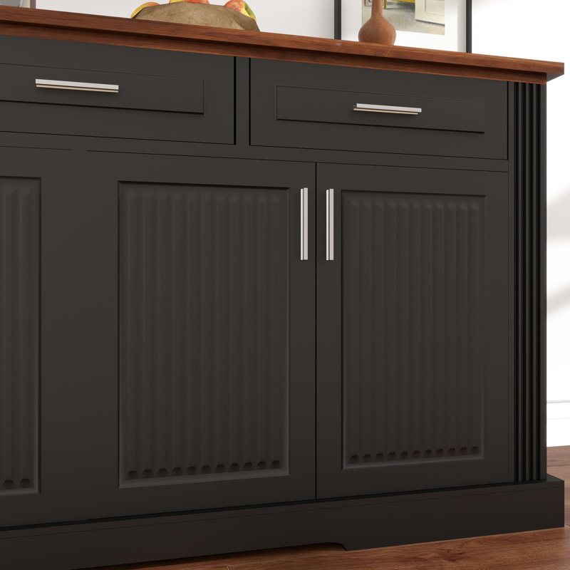 Buffet de rangement cannelé 63 "avec tablette et 3 tiroirs, Noir / brun