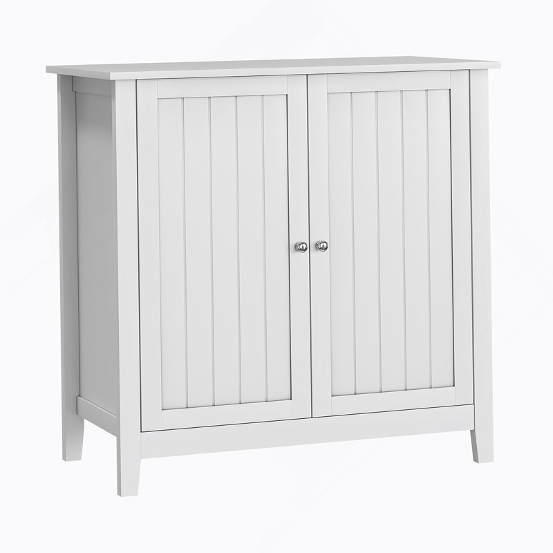 Double Door Storage Cabinet With Silver Knobs, Mid - Century Modern Design, Freestanding Buffet For Living, Kitchen, Bathroom And Hallway