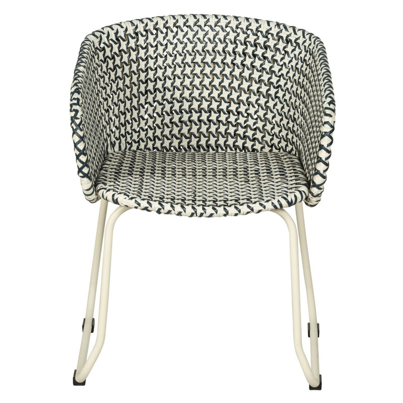Fauteuil d'extérieur en rotin tissé Luna, Bleu / siège blanc / structure blanche