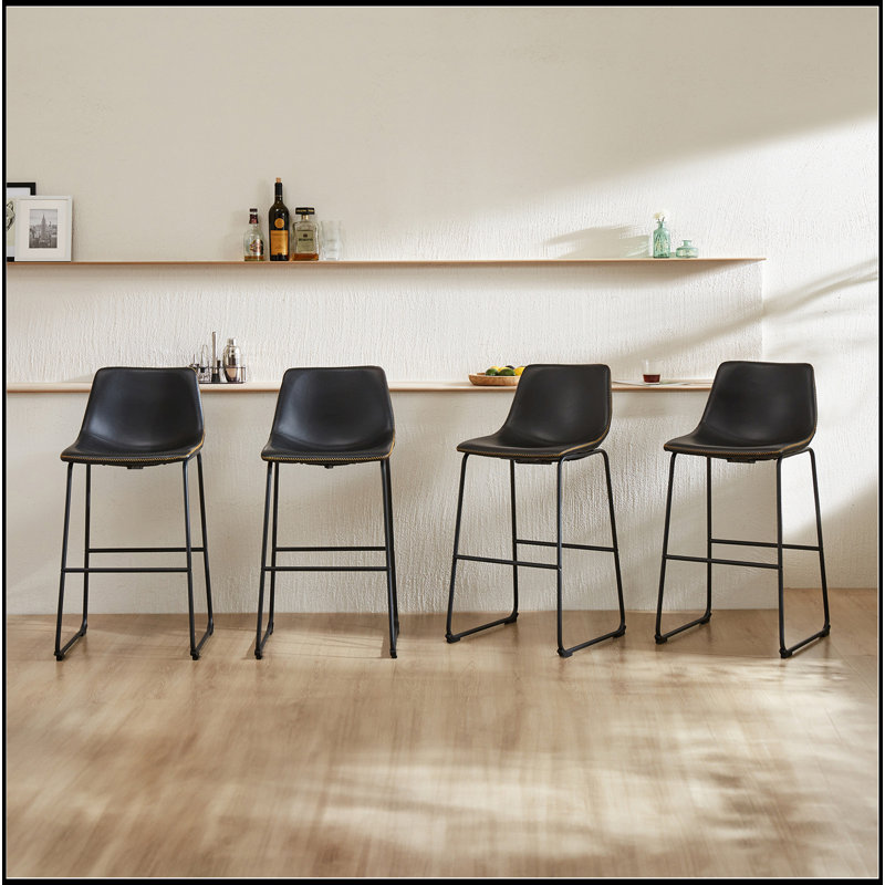 Ensemble de 2 tabourets de bar à hauteur de comptoir 30 po Sweetcrispy Leather, Noir
