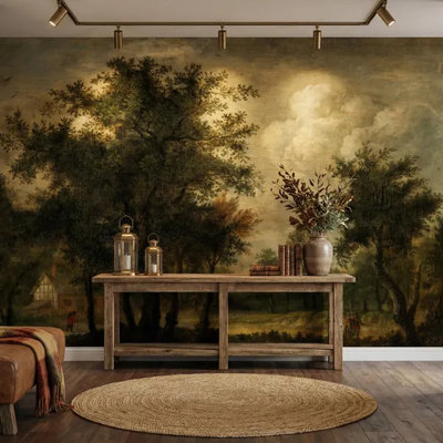 Classic European Pastoral Landscape Wallpaper Mural, Vintage Countryside Scenic Wall Art For Living Room Bedroom Dining Room, Traditional Nature Décor