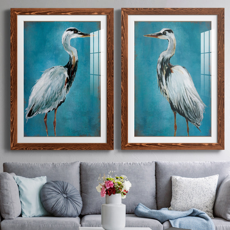 Great Blue Heron I - ensemble de 2 peintures, Papier dans un cadre photo, H 37,5 po x l 55 po, Maple