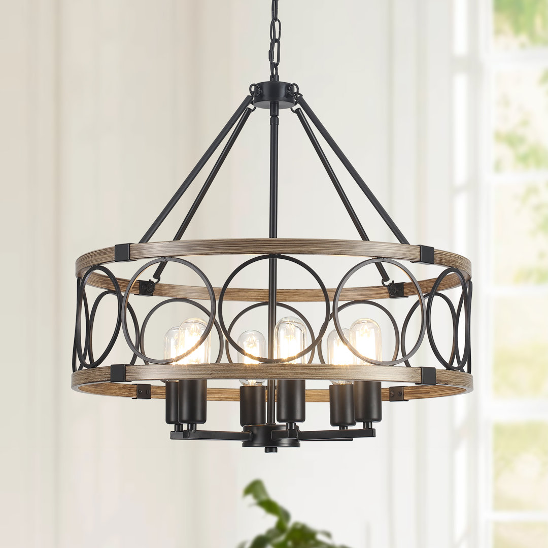 Colner 6 - Light Dimmable Round Drum Chandelier Farmhouse Rustic Chandeliers- Industrial Dining Room Chandelier Modern Kitchen Pendant Lights-21.65"W x 80"H August Grove® 