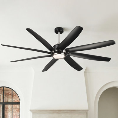 72" 8 - Blade Large Dimmable LED Ceiling Fan With Light And Remote Control, Modern Indoor Outdoor Ceiling Fan For Living Room Bedroom Patio, Quiet 6 Speed Reversible DC Motor, 3 Color Temperatures, Downrod Mount, Sloped Ceiling Compatible