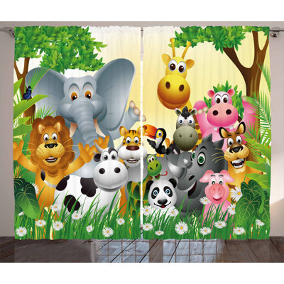 Abhiraj Animals in Jungle 2 Piece Semi-Sheer Curtain Panel Set