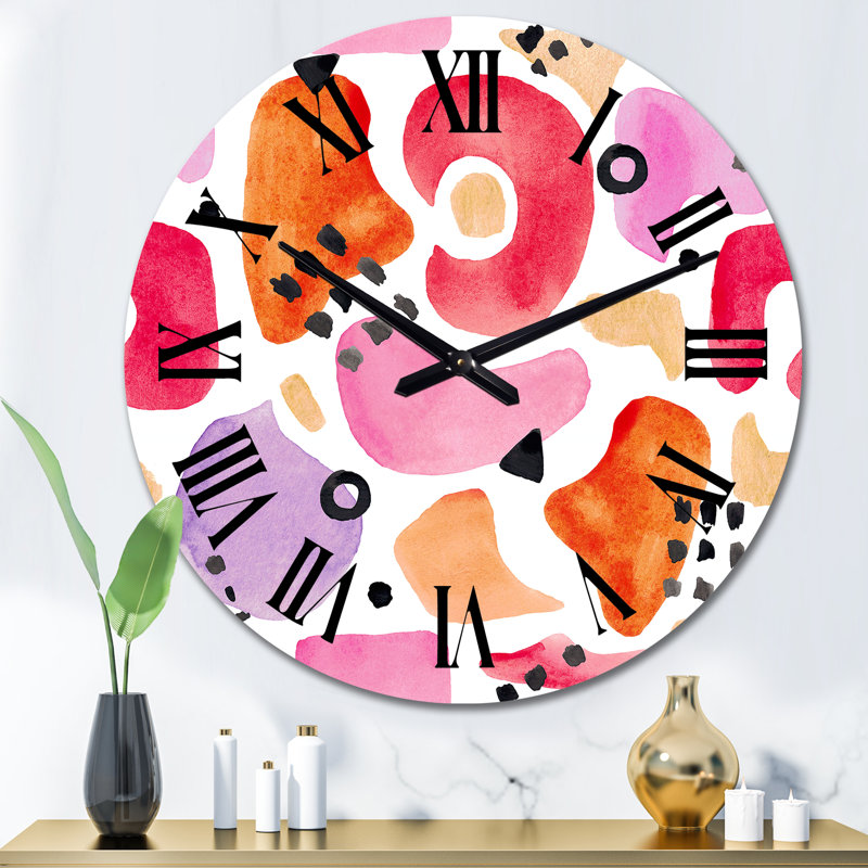 Horloge murale moderne organique en rouge et mauve I, Grand