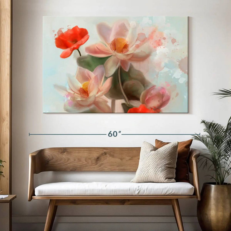 Harnek lys et coquelicots abstraits, H 34 po x l 51 po