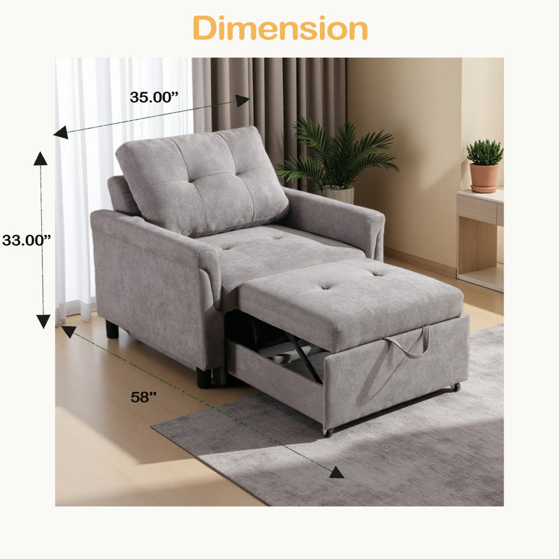 Fauteuil convertible 35 po, Gris