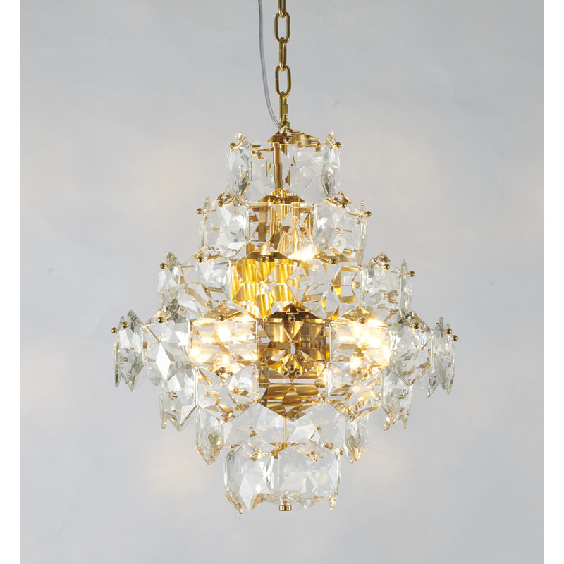 Lustre en acier inoxydable à 8 lumières avec accents en cristal transparent, Laiton