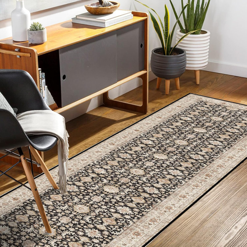 Washable Hallway Runner Rug: Soft Kitchen Rug Non Slip Runners with Rubber Backing for Living Room Bedroom Bathroom Non Shedding Farmhouse Carpet Runner (Black)