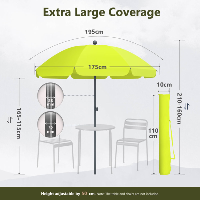 Balcony Parasol, 210cm H x 175cm W x 175cm D, Green