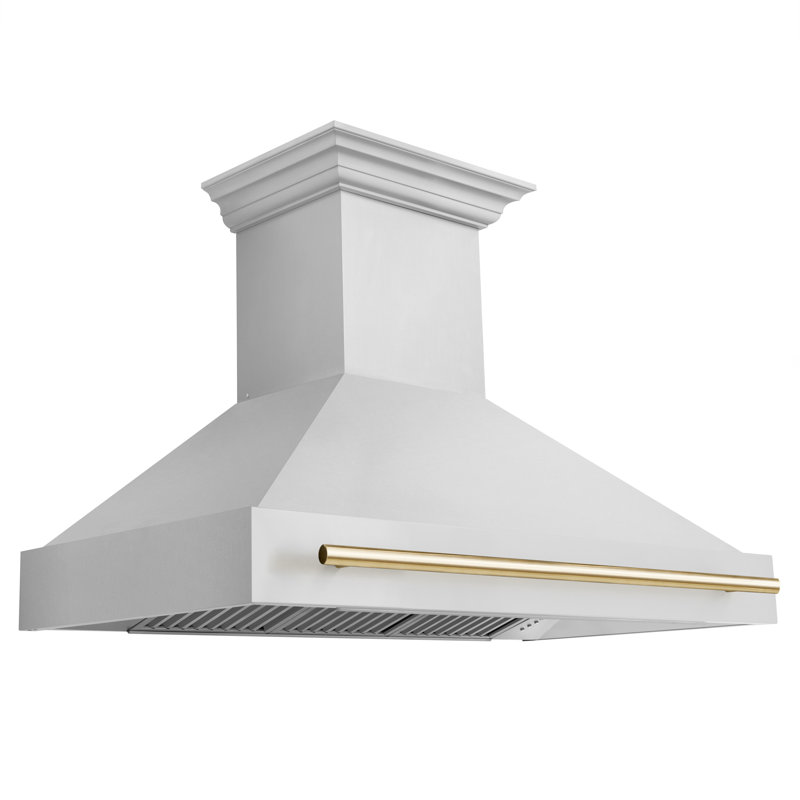 ZLINE 48" Autograph Edition Stainless Steel Range Hood with Stainless Steel Shell and Accent Handle, Champagne Bronze