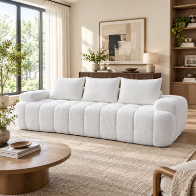 100-Inch Curved Front Boucle Sofa, 3-Seat Cloud-Like Couch with Compressed Packaging, Modern Oversized Seating for Living Room