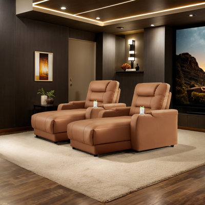 Modern Electric Power Breathable Faux Leather Reclining Home Theater Seating With Adjustable Backrests, Wireless Charging, And Cup Holder (Set Of 2) by Ebern Designs