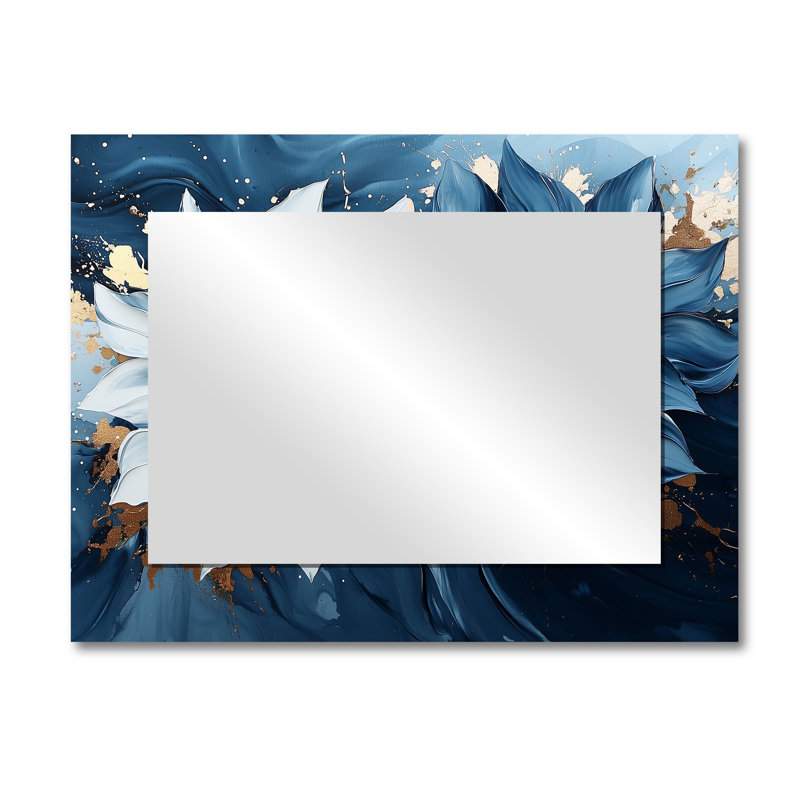 Abstract Aqua Midnight Sunflowers Beauty I - Floral Mirror Wall Decor - Printed On Metal, 30" x 40"