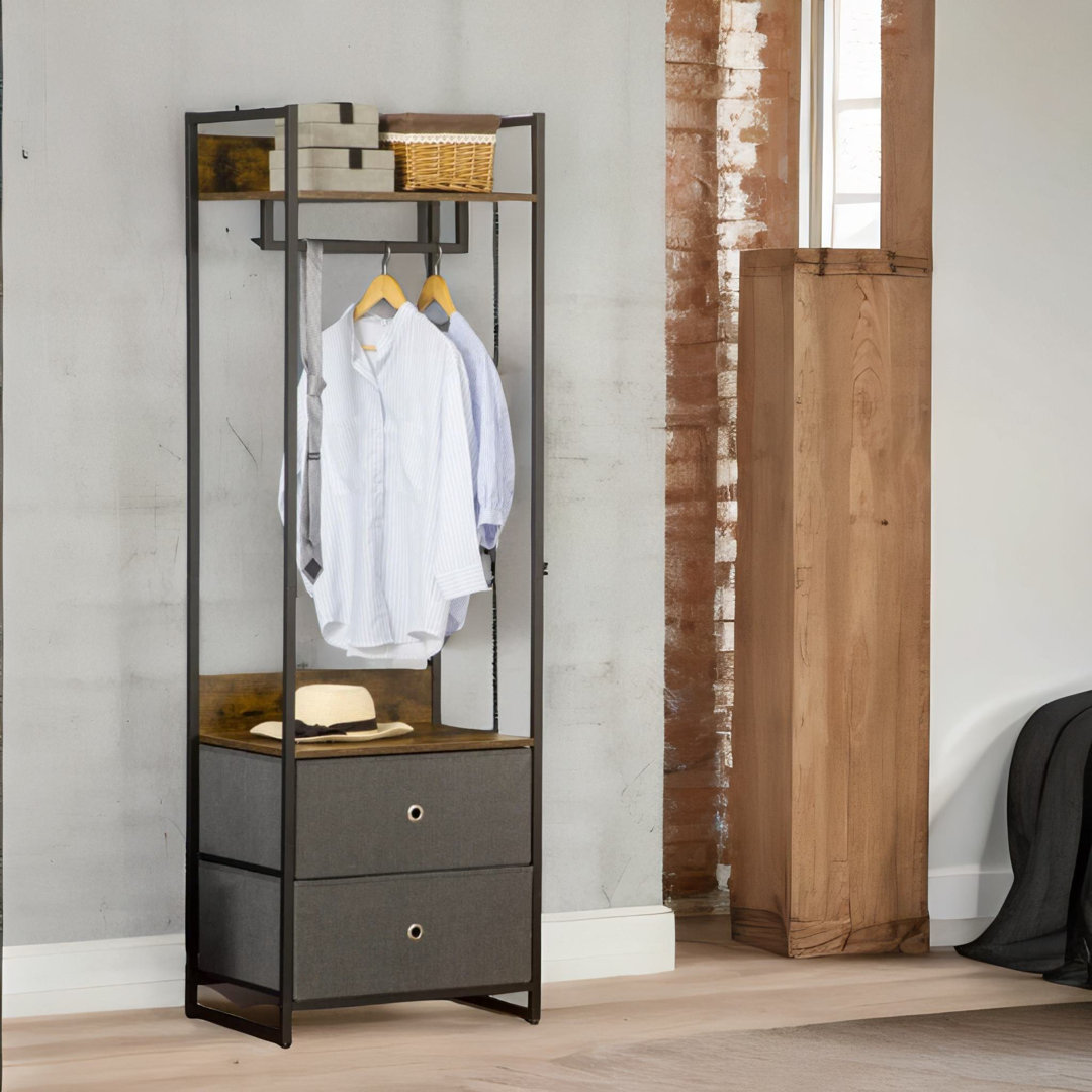 Industrial Hall Tree Coat Rack With 2 Fabric Drawers