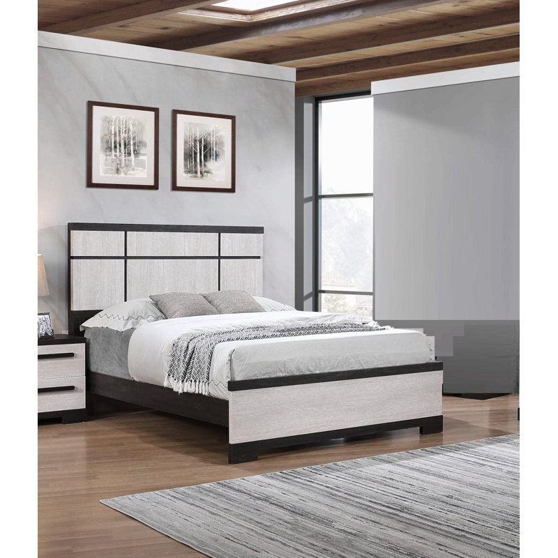 Lit à panneau contemporain avec tête de lit en bois et finition ébène, Très grand lit, Gray