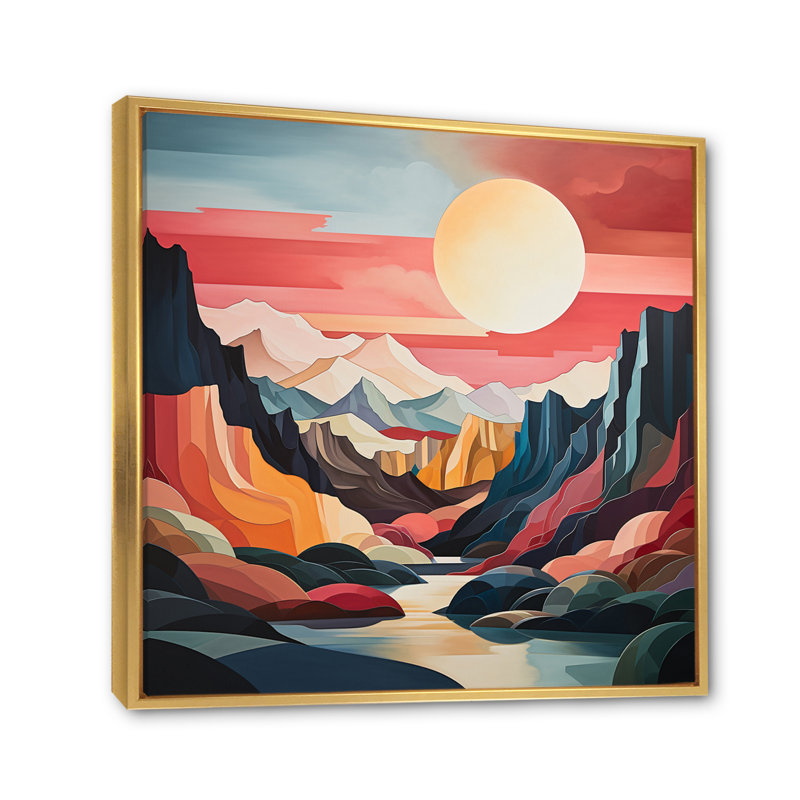 Coral Teal Bold Canyon Landscape II - Abstract Canvas Art Print, H 16 po x l 16 po x P 1 po, Cadre flottant doré