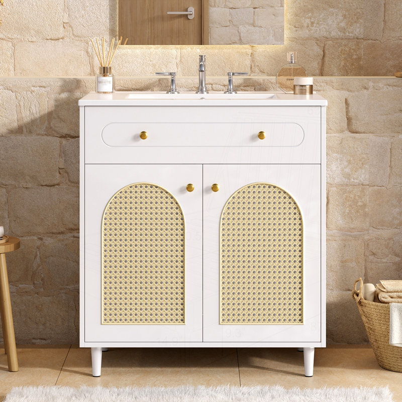 Meuble-lavabo 30 po avec lavabo en céramique, Blanc