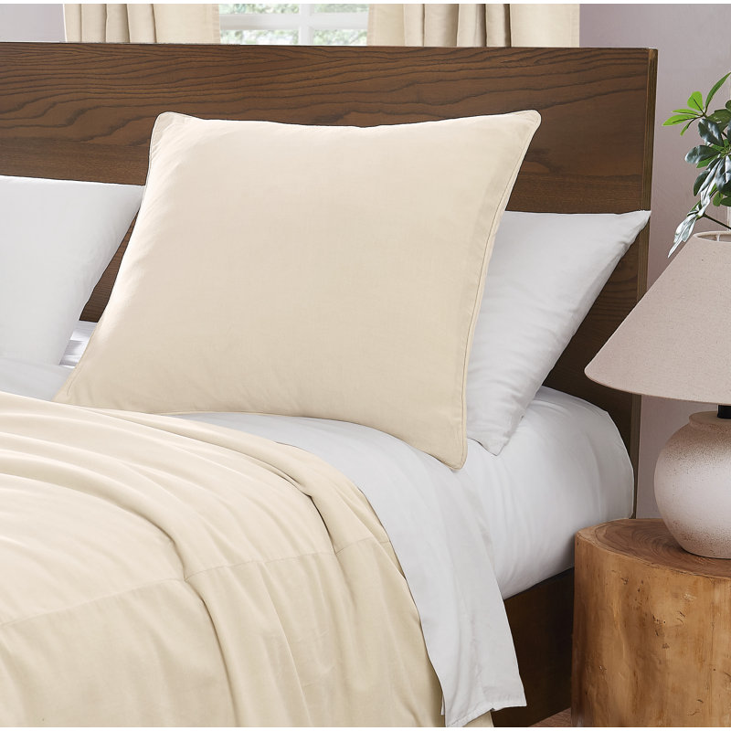 Brooklyn Loom Matte Cotton Velvet European Sham, Off-White