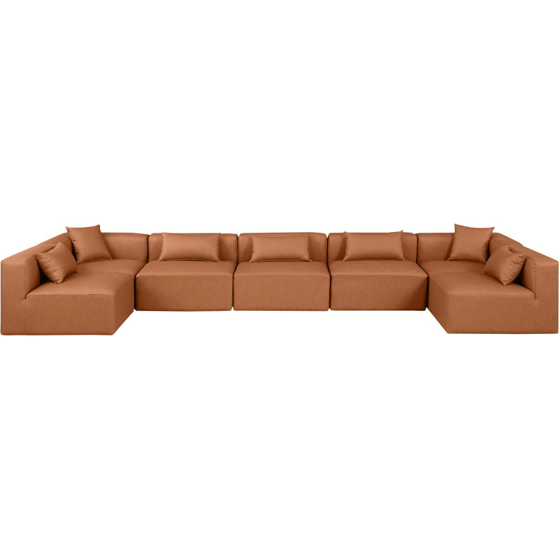 Houswerth Upholstered U-Shaped Sectional Reversible, Cognac Vegan Leather