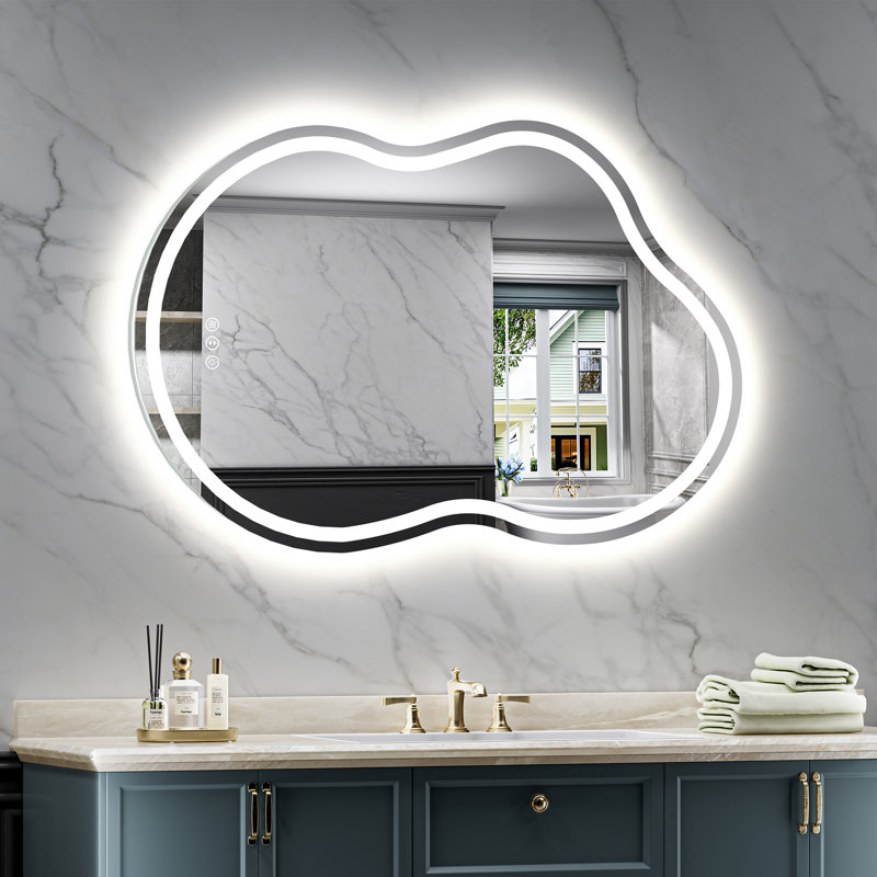 Bathroom Cloud Shape LED Mirror with Backlit, Anti Fog Lighted Vanity Mirror with Stepless Dimmable, ETL Listed, IP54 Waterproof, CRI90+, HD Tempered Glass