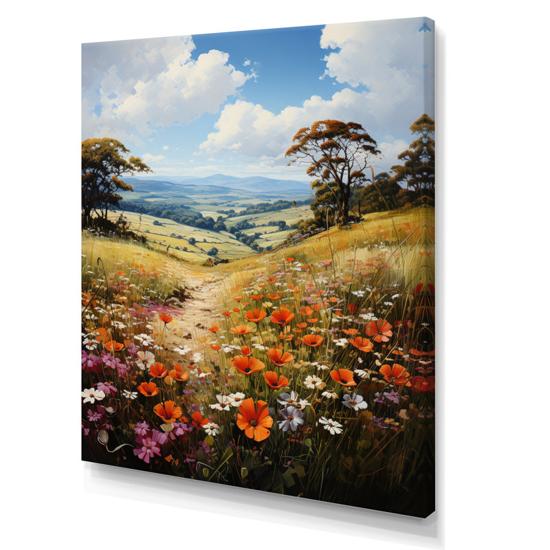 England England Wildflower Meadowsengland Landscape - impressions sur toile florales, L 12 po x H 20 po, Toile tendue