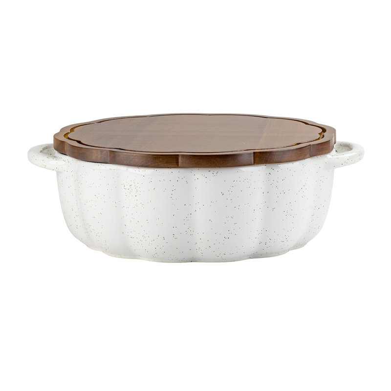 10 pièces 10 fraises Street Pumpkin Patch Casserole Baker, rond 12 po avec couvercle en acacia, blanc