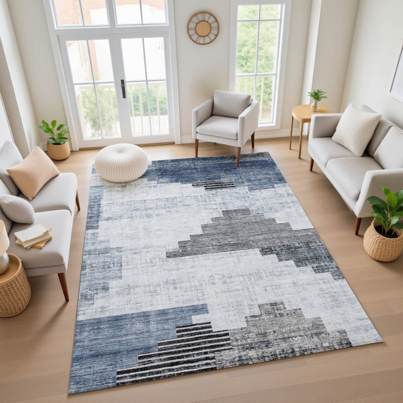 Premium Machine Washable Ashington AMF1829 Geometric Rug, Rectangle 9' x 12'