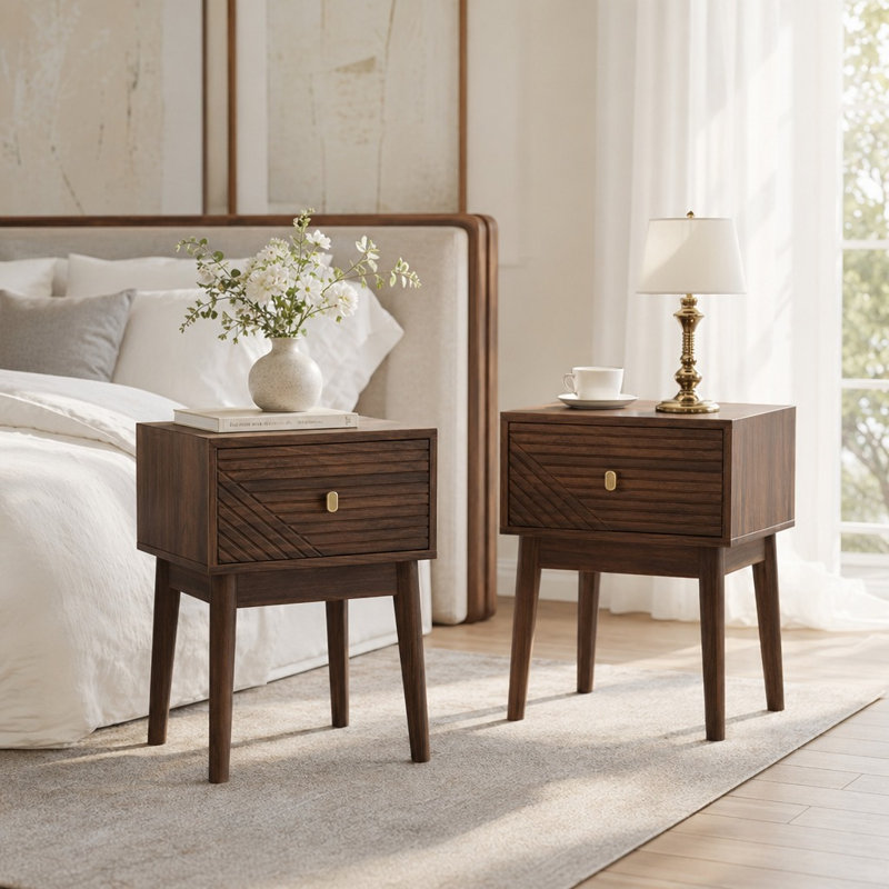 Medieval-Modern Style 2-Piece Bedside Table Set with Smooth Drawer Slides and Durable Metal Handles, Compact Multi-Functional Side Tables , Sturdy Construction with Ample Closed Storage Space