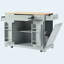 Îlot de cuisine cannelé avec armoire de rangement pour poubelle, prise de courant, support de rangement interne, îlots de cuisine roulants sur 5 roues avec 3 tiroirs, 3 supports latéraux ouverts pour poubelle de 10 gallons, gris-bleu-129123375