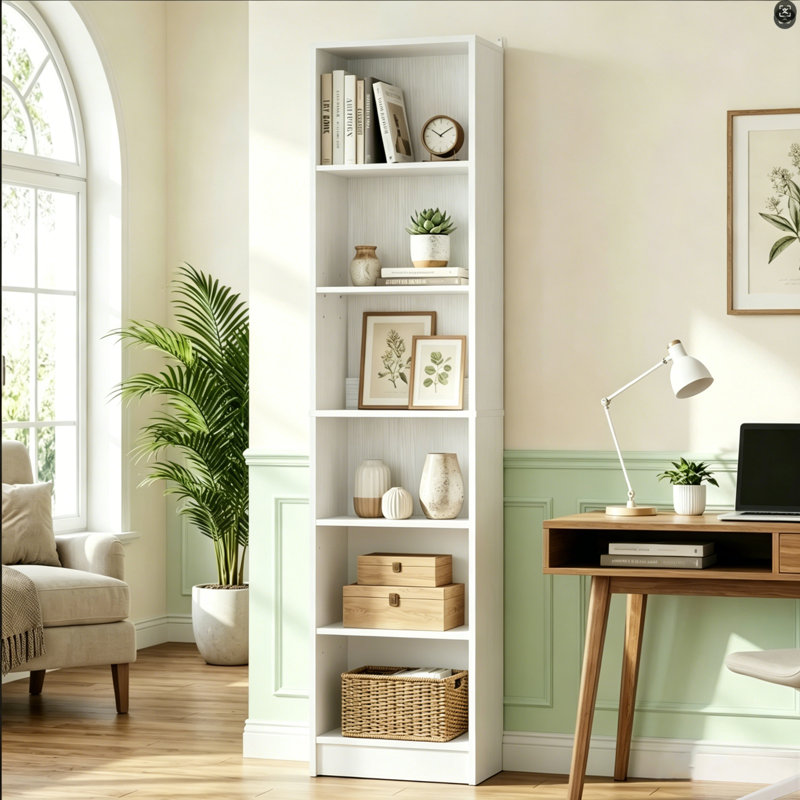 79" Bookcase with 2 Adjustable Shelves, 6-tier Bookshelf, White