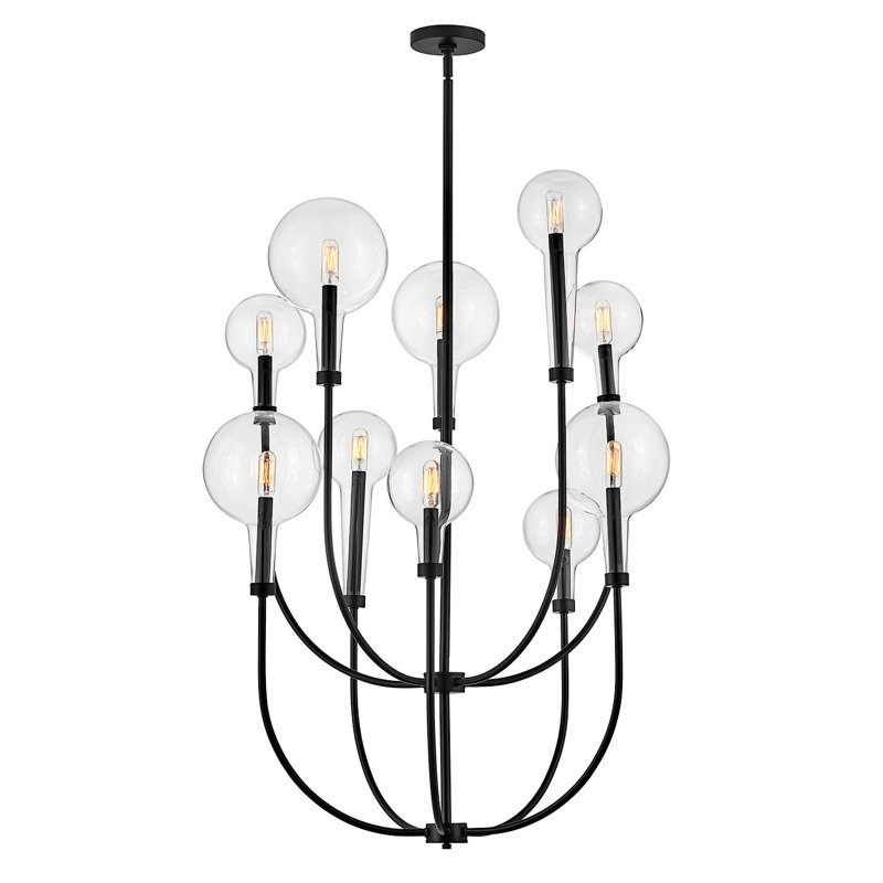 Alchemy 10-Light Clear Tapered Globe Pendant w/ U-Shaped Stems, Black