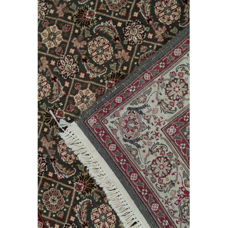 Tapis vert, beige et rouge noué à la main de haute qualité